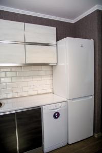 克列緬丘格的住宿－Rosy，厨房配有白色橱柜和洗碗机。