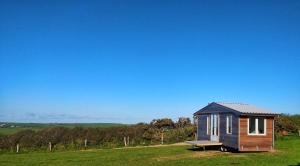 a tiny house sitting on top of a green field at The Wheelhouse in Bude