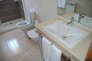 a bathroom with a sink and a toilet at Hotel Encostas De Nantes in Chaves