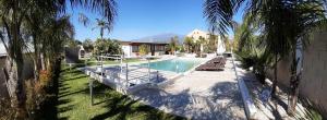 vista sul tetto di una piscina con palme di VILLA SICILIA a Calatabiano