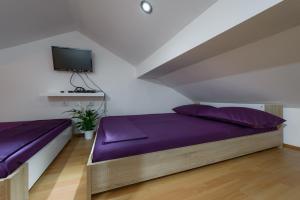 1 dormitorio con 1 cama de color púrpura y TV en TOP LOCATION! BEACH & CENTER APT 4, en Bol