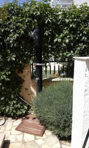 um cachimbo preto num jardim com uma cerca em Villa Dolce Vita em Vodice