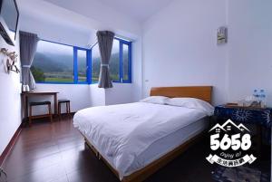 富里鄉的住宿－美諦斯民宿，一间卧室配有一张床、一张书桌和一个窗户。
