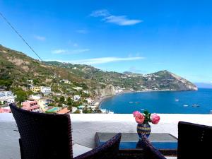 un jarrón lleno de flores sentado sobre una mesa en Villa Egidio, en Isquia
