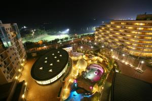 an aerial view of a hotel at night at Hanwha Resort Gyeongju in Gyeongju