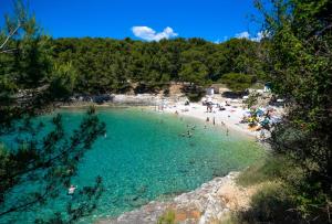 a group of people in the water at a beach at Mira in Pula