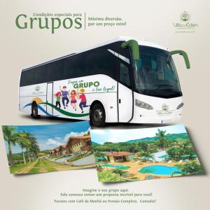 a flyer for a bus with a picture of a bus at Villa do Éden in Lindóia
