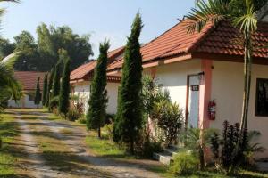 a house with a row of trees next to a road at Pingdoi Resort in Ban Dong Ma Tun