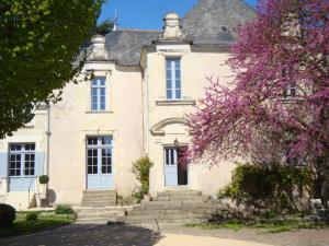 an old house with a flowering tree in front of it at Manoir d'Orbé in Montreuil-Bellay