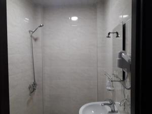 a bathroom with a shower and a sink at Hotel Beni in Akhaltsikhe