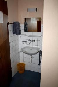 ein Bad mit einem Waschbecken und einem Spiegel in der Unterkunft Petersgrat in Kippel