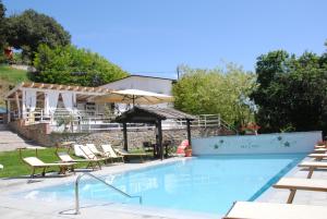 una gran piscina con sillas y sombrilla en Agriturismo Villa Le Vigne en Montevarchi