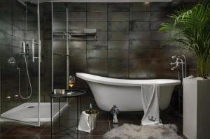 a bathroom with a bath tub and a shower at Boutique Hotel Chevalier - Adults Only in Medulin