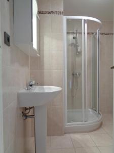 a bathroom with a sink and a shower at Studio Plage Les Sablettes in Menton