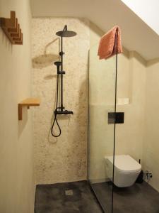 y baño con ducha y aseo. en PLAYA 45, FIRST LINE BEACH HOUSE, en Málaga