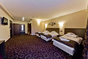 Un pat sau paturi într-o cameră la Hotel Zimnik Luksus Natury Spa & Wellness