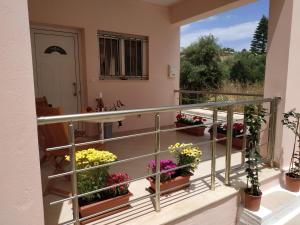 balcone con piante in vaso e finestra di Giorgos Studio ad Ágios Nikólaos