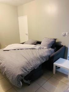 ein Bett mit zwei Kissen darauf in einem Schlafzimmer in der Unterkunft Studio les pieds dans l'eau Plage du Trottel in Ajaccio