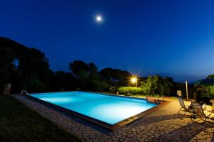 a swimming pool at night with the moon at Podere Le Chiuse in Sovana