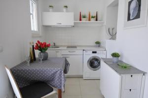 uma cozinha com uma mesa e uma máquina de lavar roupa em Bella Vita em Korčula