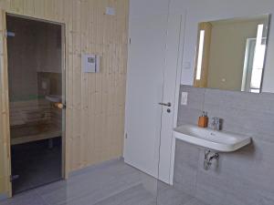 a bathroom with a sink and a mirror at Reusenhaus Nord in Breege +43 photos