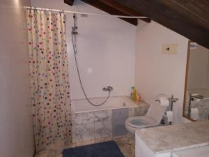 uma casa de banho com um WC e uma cortina de chuveiro em Camera con Vista em Brescia