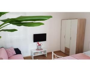 a living room with a couch and a tv at Studio apartman, 2+1 in Brodarica