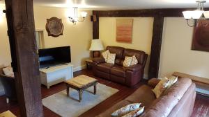 The Pelican Guesthouse في Ashwellthorpe: غرفة معيشة مع أريكة وتلفزيون