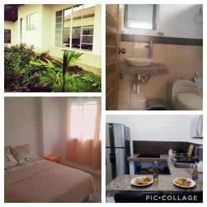 un collage de fotos de un baño y una habitación en Monte Líbano Suites, en Puerto López