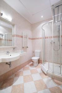 W łazience znajduje się toaleta, prysznic i umywalka. w obiekcie Hotel Hetman w Warszawie