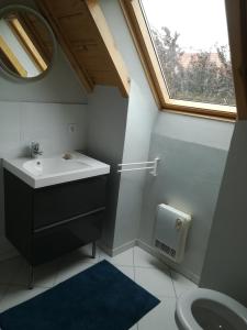 a bathroom with a sink and a window at Chez Yolande in Nothalten