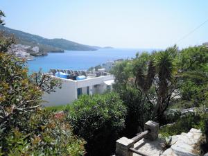 a house on a hill with a view of the water at Blue Dolphin in Batsi
