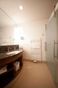 a bathroom with a sink and a large mirror at Business Hotel Ambio Gleisdorf in Gleisdorf