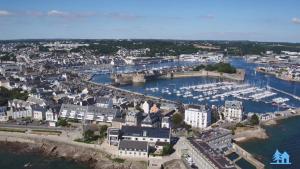 an aerial view of a harbor with boats in the water at Auberge de jeunesse de Concarneau in Concarneau