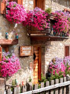 um edifício com flores ao lado em Baita Luleta em Livigno