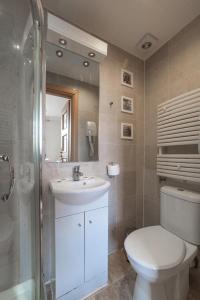 a bathroom with a toilet and a sink and a shower at New Kent Apartments in London