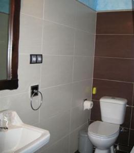 a bathroom with a toilet and a sink at La Botería in Salas de los Infantes