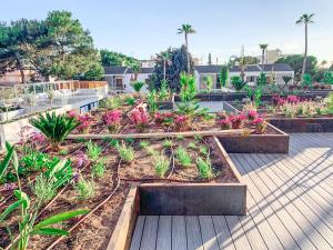 a garden with flowers and plants on a deck at Hotel Paradiso Garden in Playa de Palma