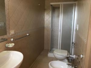 a bathroom with a toilet and a sink and a shower at Tenuta De Luca in Sannicandro Garganico +21 photos