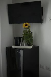 a flower in a vase on top of a refrigerator at La casa di Chloé in Alezio