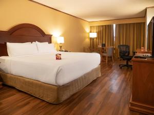 Habitación de hotel con cama grande y escritorio. en Crowne Plaza Hotel Monterrey, an IHG Hotel, en Monterrey