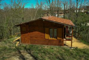 Rogliano的住宿－CHALET NEL BOSCO - TENUTA BOCCHINERI，森林中间的小小屋