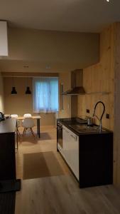 a kitchen with a sink and a counter top at Red Door Apartment in Sofia