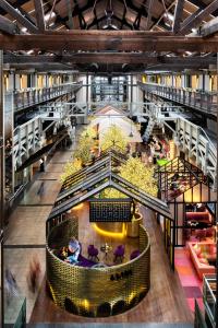 an overhead view of the lobby of a building at Ovolo Woolloomooloo in Sydney