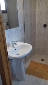 uma casa de banho com um lavatório branco e um chuveiro em Casa Poli Bolzoni em San Marcello Pistoiese