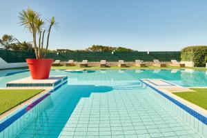 ein Schwimmbecken mit Stühlen und einer Topfpflanze in der Unterkunft Atlanthal in Anglet