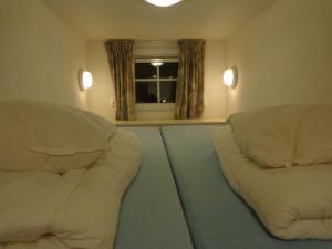 salon z 2 kanapami i oknem w obiekcie Lodge 6 personen camping de Molenhof w mieście Reutum