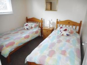a bedroom with two beds and a window at Oak Lodge in Pembrokeshire