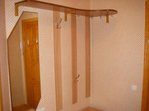 キーウにあるApartment na Pecherskeのバスルーム(木製のドア、シャワー付)