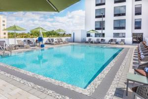 - une piscine avec des chaises et des parasols dans l'établissement Wyndham Garden Ft Lauderdale Airport & Cruise Port, à Dania Beach